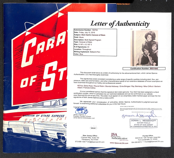 Early 1960s Dick Clark's Caravan of Stars Program Signed by 8 Stars w. Diana Ross - JSA LOA